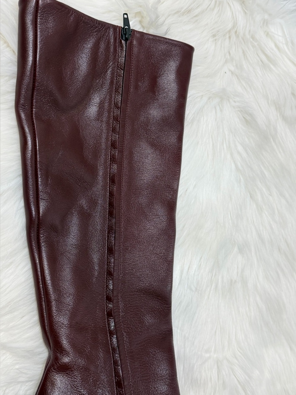 Zara Leather Oxblood KneeHigh Square Toe Architectural Heel Boots - Size 10 NEW - Picture 8 of 16